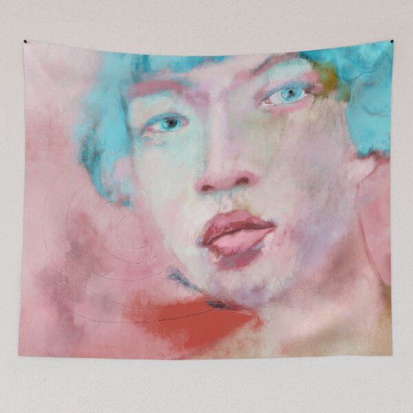 Item preview, Contemporary Arts. Women portrait, asian, with blue hair. lovesickness designed and sold by Anna Dianda.