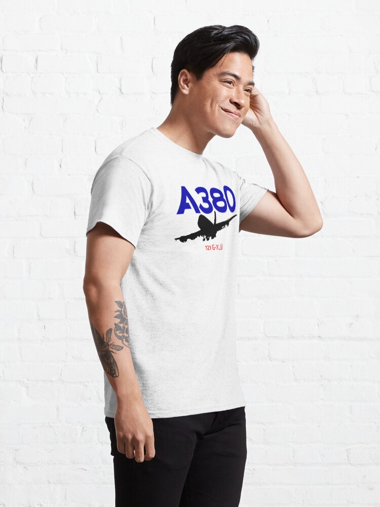 Thumbnail 5 of 7, Classic T-Shirt, Airbus A380 121 G-XLEB (Black) designed and sold by AvGeekCentral.