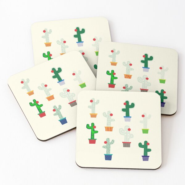 Item preview, Group of cactus with flowers in cute pots on light yellow background designed and sold by marufemia.