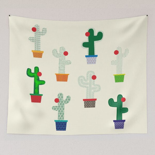 Item preview, Group of cactus with flowers in cute pots on light yellow background designed and sold by marufemia.