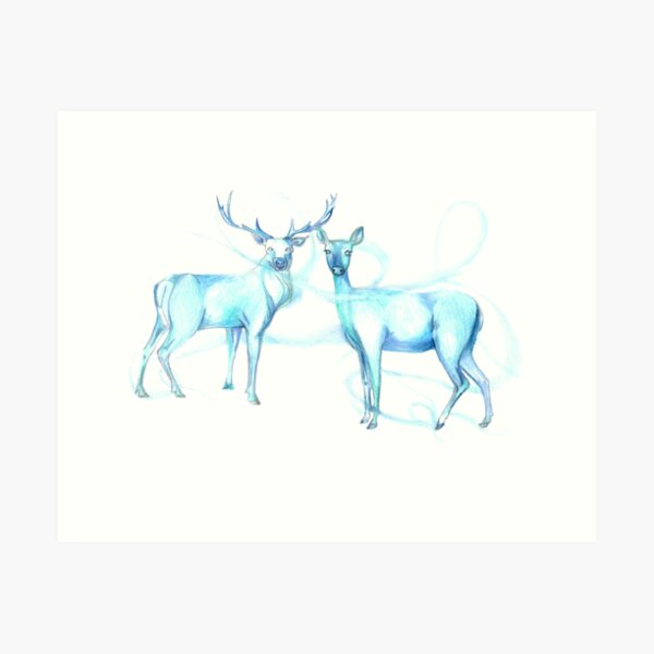 Harry Potter Patronus Stag and Deer Watercolor Shower Curtain by