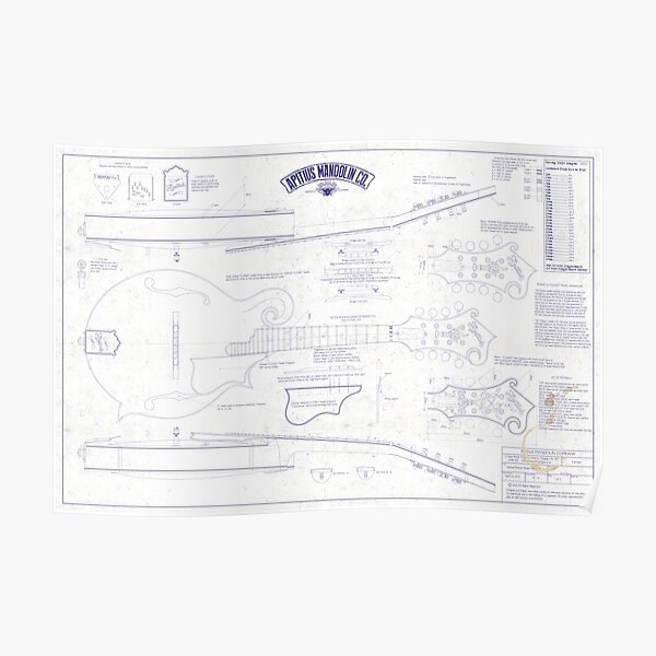 Apitius Mandolin Blueprint Poster - Distressed Version Poster