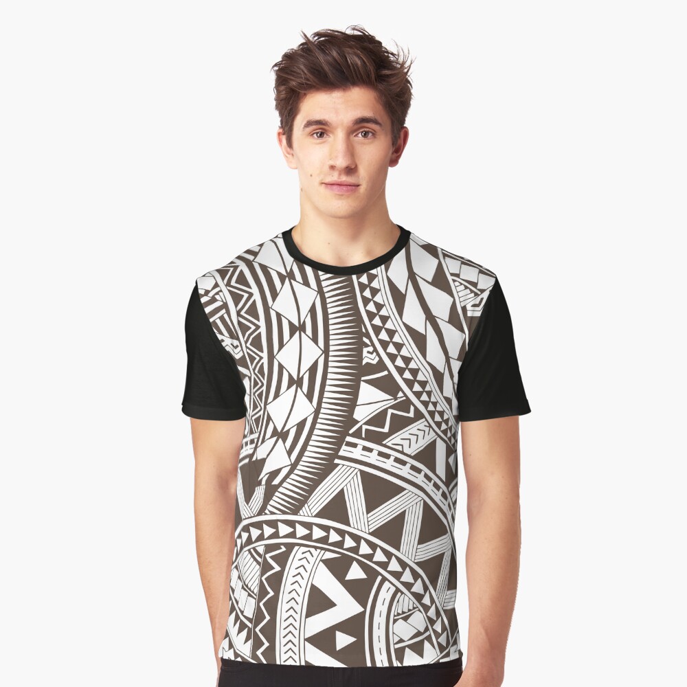 Dark brown white Samoan Polynesian tribal design A-Line Dress