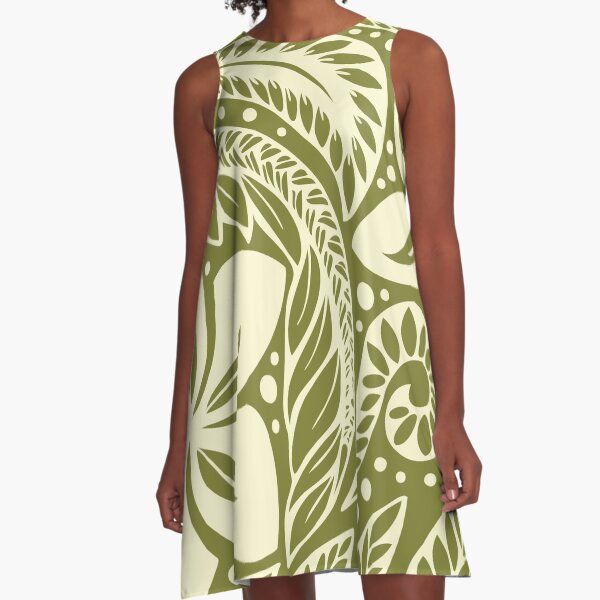 Item preview, Polynesian floral circular olive green cream designed and sold by Ayelet Fleming.