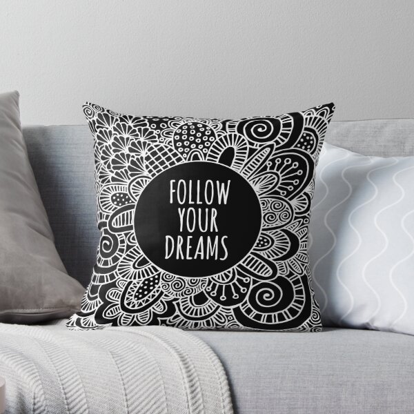 Follow Your Dreams White Doodle Art Throw Pillow