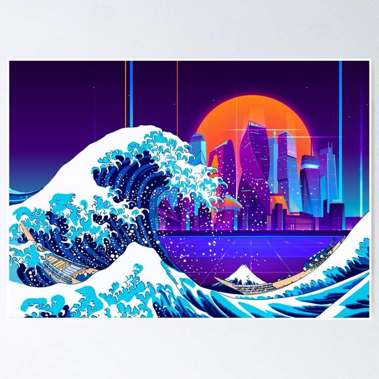 Synthwave Space: The Great Wave off Kanagawa  [synthwave/vaporwave/retrowave/cyberpunk] | Art Board Print