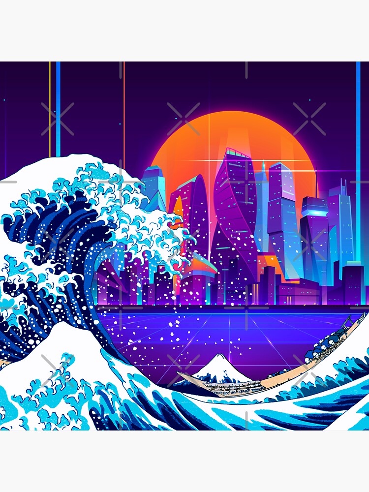 Synthwave Space The Great Wave Off Kanagawa [synthwave Vaporwave