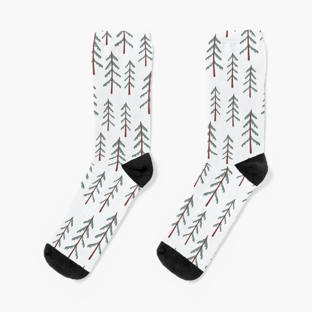 Fir tree doodle wood Socks