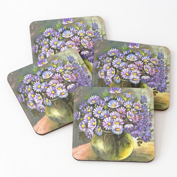 Item preview, King George Asters In A Metallic Vase Floral Art designed and sold by taiche.