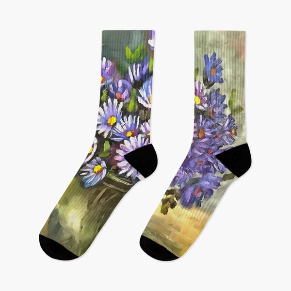 Item preview, King George Asters In A Metallic Vase Floral Art designed and sold by taiche.