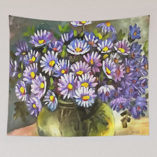 Item preview, King George Asters In A Metallic Vase Floral Art designed and sold by taiche.