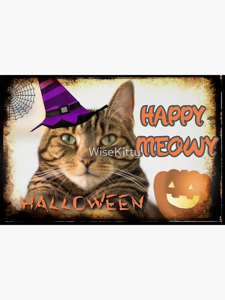 Happy Meowy Halloween Art Cat Witch Hat by WiseKitty