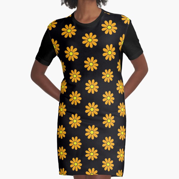 Happy Orange Daisy Flower Power 60's 70s Retro Vintage Hippie Gardening Graphic T-Shirt Dress