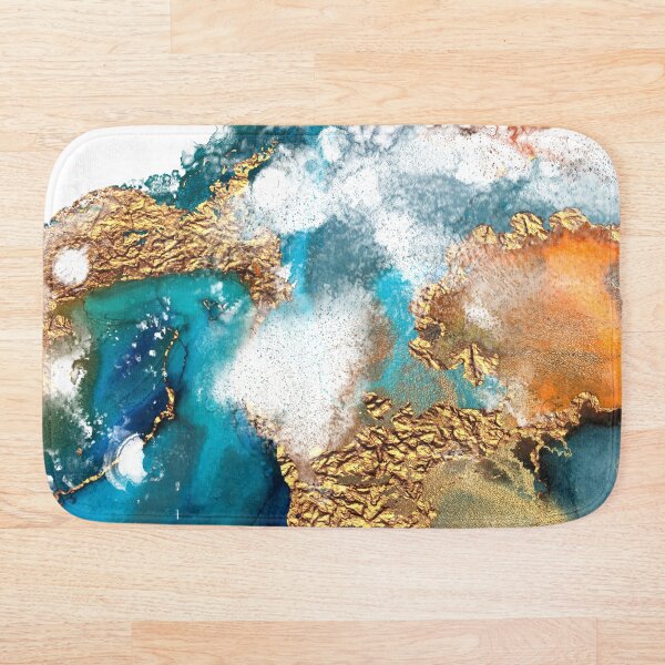 Glamorous gold and blue ink marble texture Bath Mat