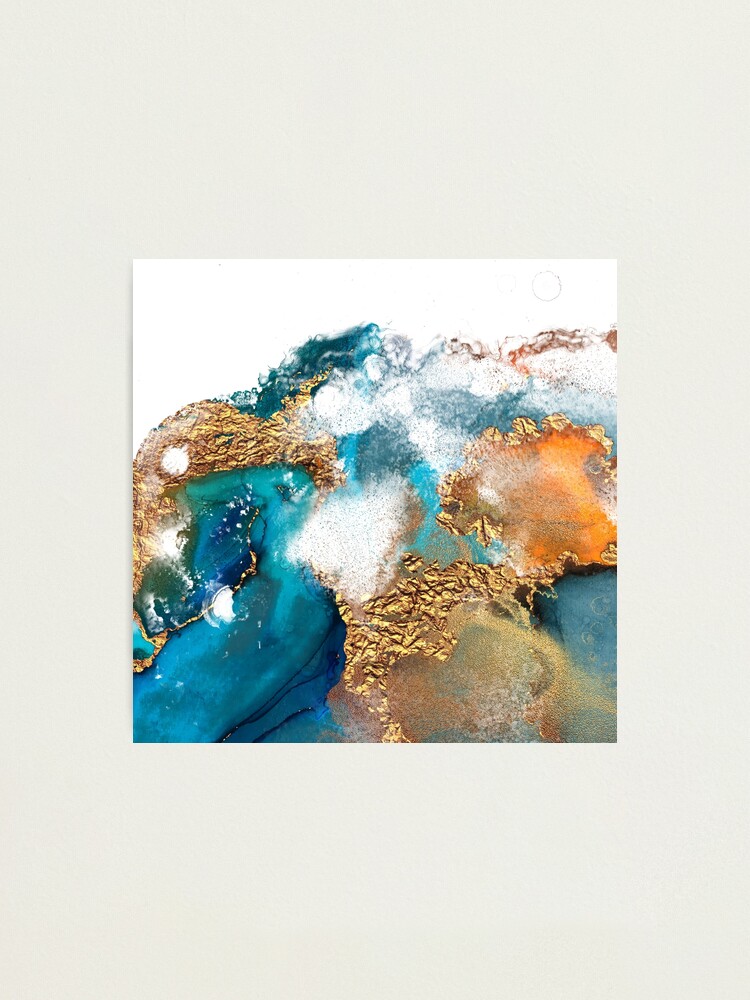 Alternate view of Glamorous gold and blue ink marble texture Photographic Print