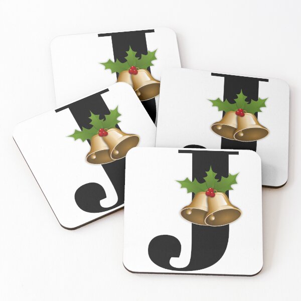 Item preview, letter j alphabet monogram christmas bells holly berry leaves designed and sold by atevern.