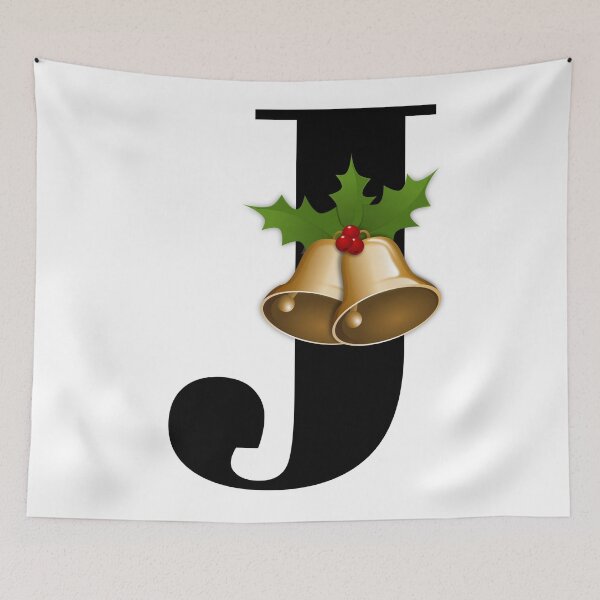 Item preview, letter j alphabet monogram christmas bells holly berry leaves designed and sold by atevern.