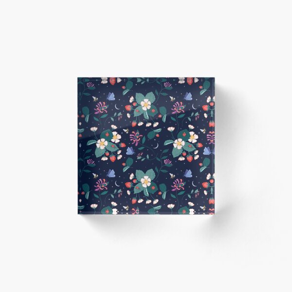 Midnight Strawberry Patch Acrylic Block