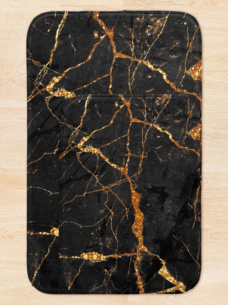 Alternate view of Black marble with gold glitter veins Bath Mat