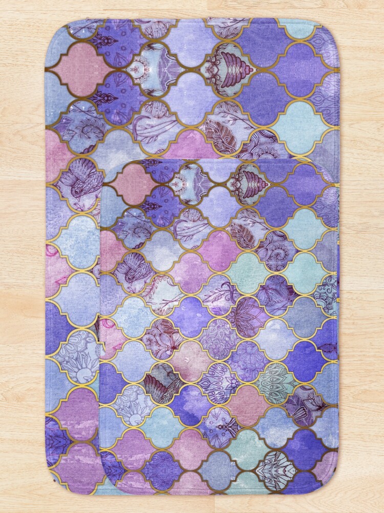 Alternate view of Royal Purple, Mauve & Indigo Decorative Moroccan Tile Pattern Bath Mat