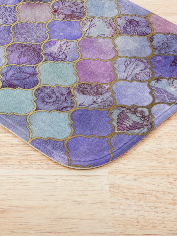 Alternate view of Royal Purple, Mauve & Indigo Decorative Moroccan Tile Pattern Bath Mat