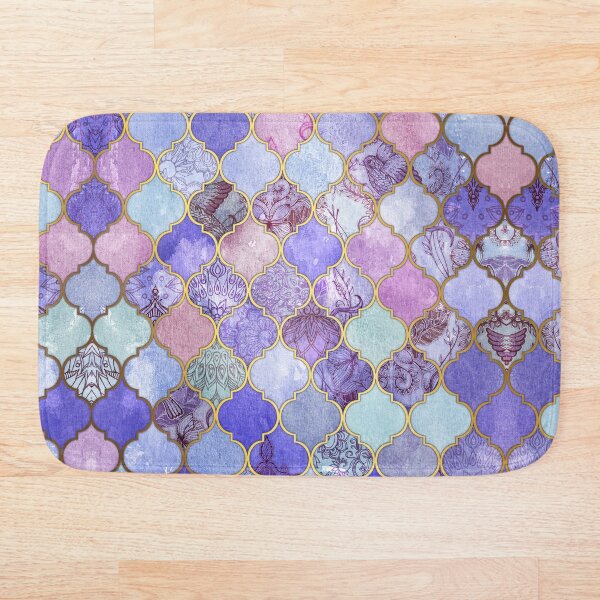 Royal Purple, Mauve & Indigo Decorative Moroccan Tile Pattern Bath Mat