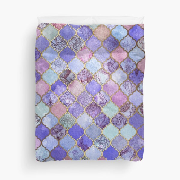 Royal Purple, Mauve & Indigo Decorative Moroccan Tile Pattern Duvet Cover