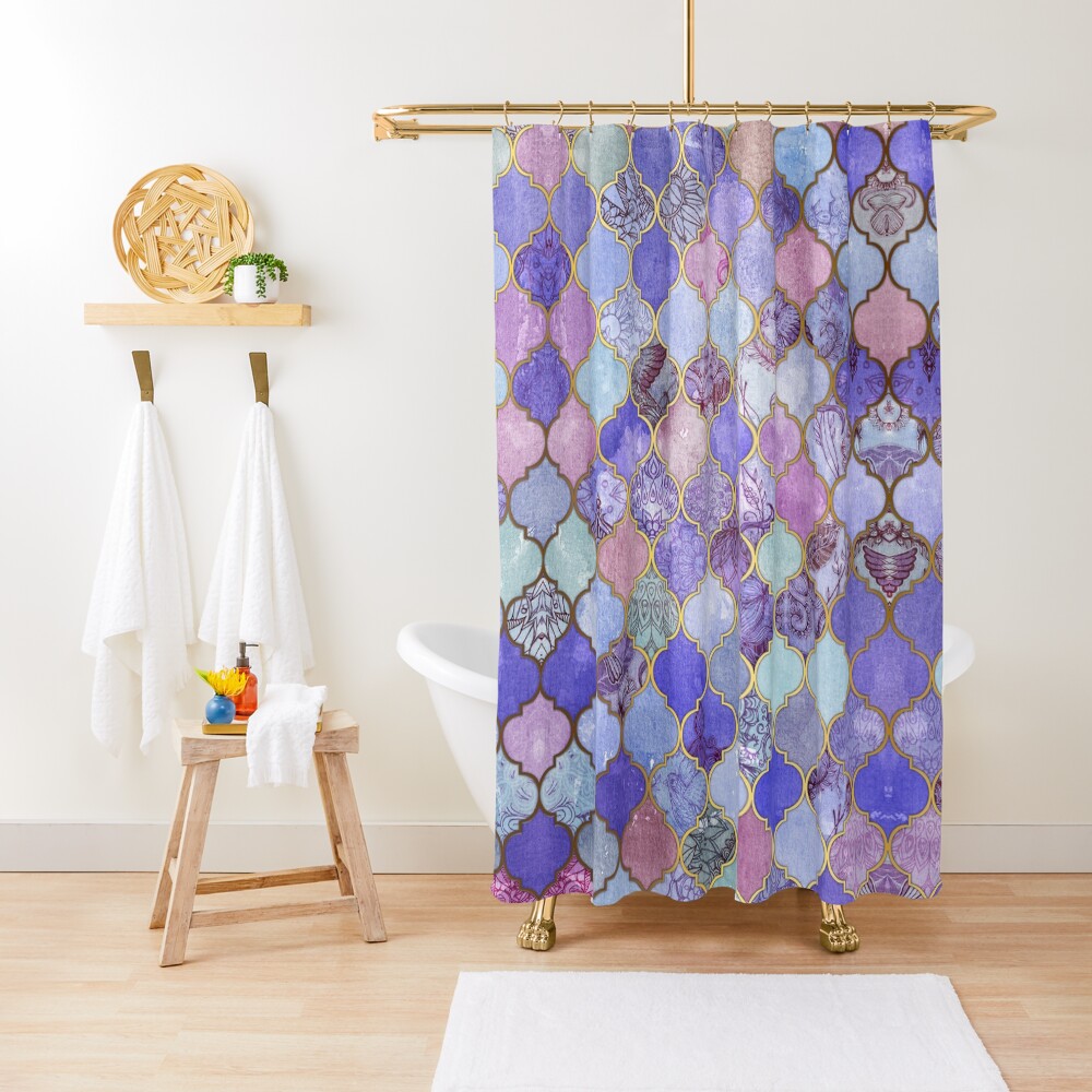 Royal Purple, Mauve & Indigo Decorative Moroccan Tile Pattern Shower Curtain