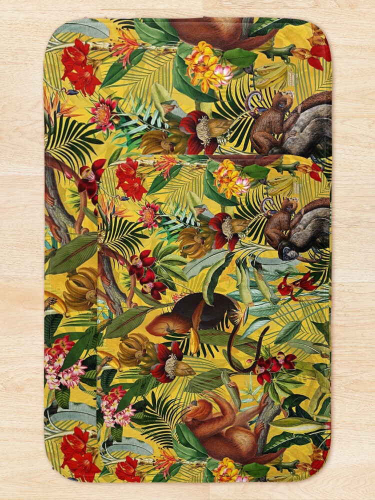 Alternate view of Tropical monkey jungle pattern - yellow Bath Mat