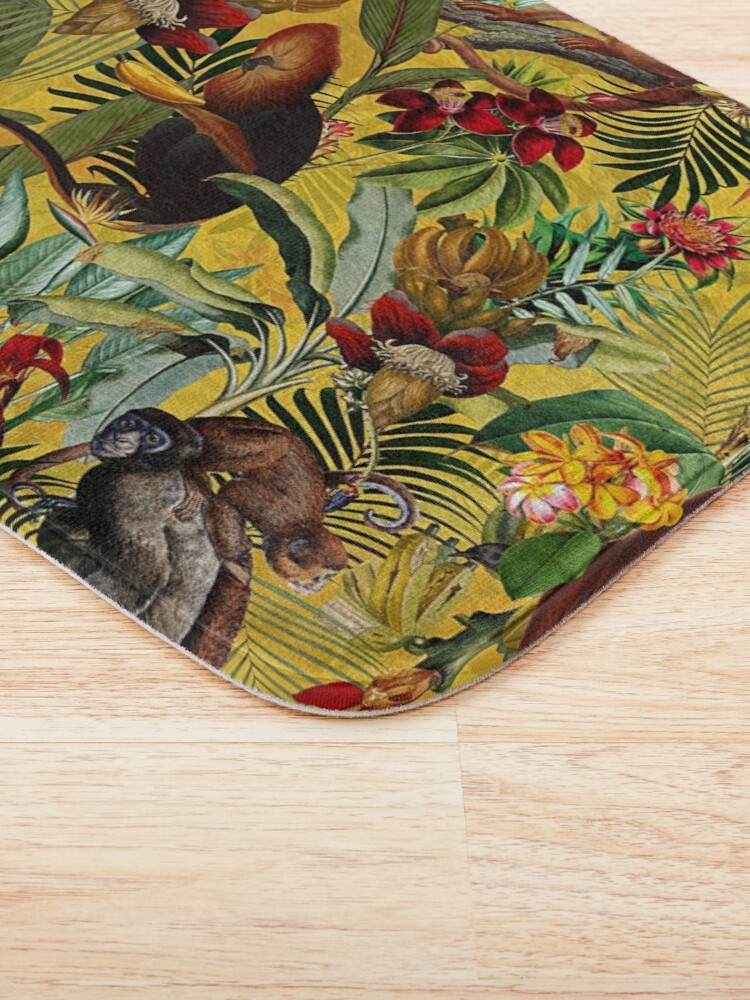 Alternate view of Tropical monkey jungle pattern - yellow Bath Mat