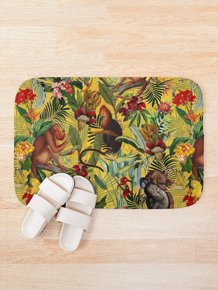 Alternate view of Tropical monkey jungle pattern - yellow Bath Mat