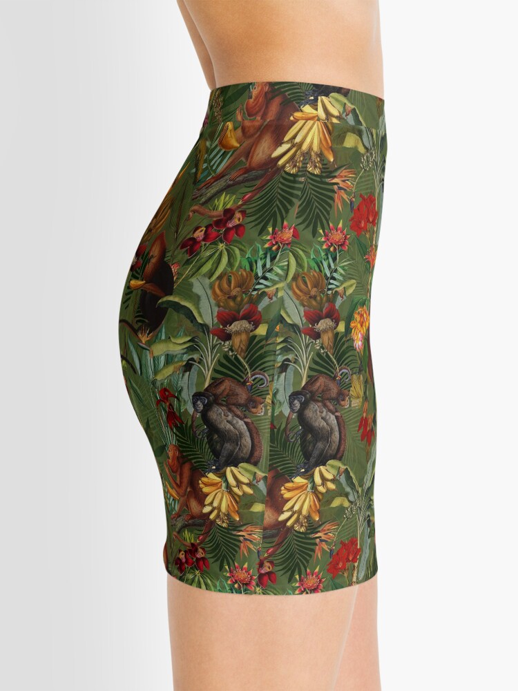 Alternate view of Tropical monkey jungle pattern - dark green Mini Skirt