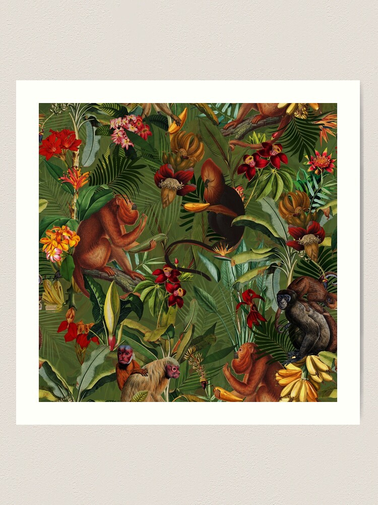 MONKEY MARK フルーツ・パラシュート グラフィックアート A1サイズ Tropical Fruit Basket Blue Checkerboard 4 Art Print by Artful