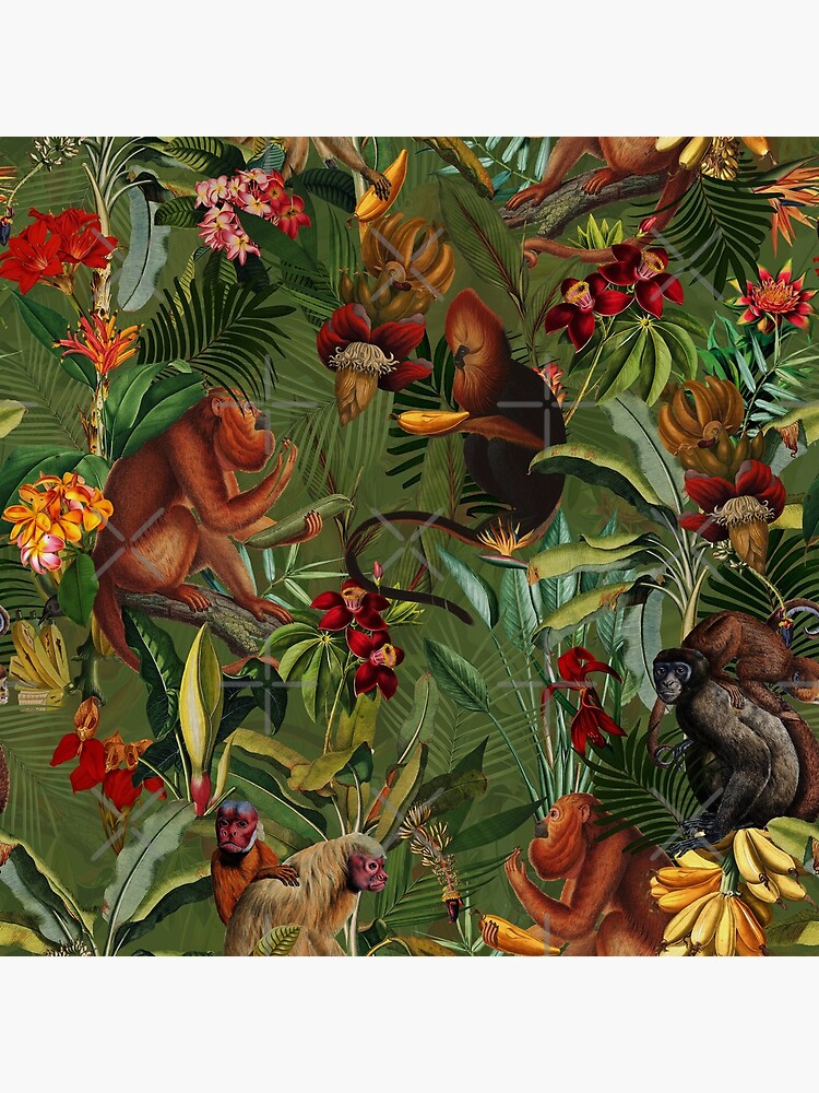 Tropical monkey jungle pattern - dark green by UtArt
