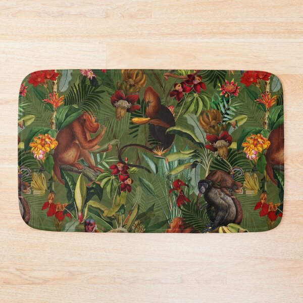 Item preview, Tropical monkey jungle pattern - dark green Botanical Night Garden Nightgarden designed and sold by UtArt.