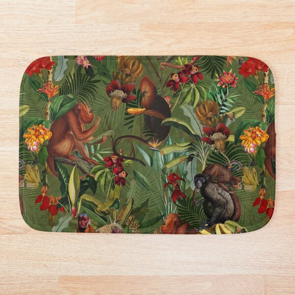 Tropical monkey jungle pattern - dark green Bath Mat