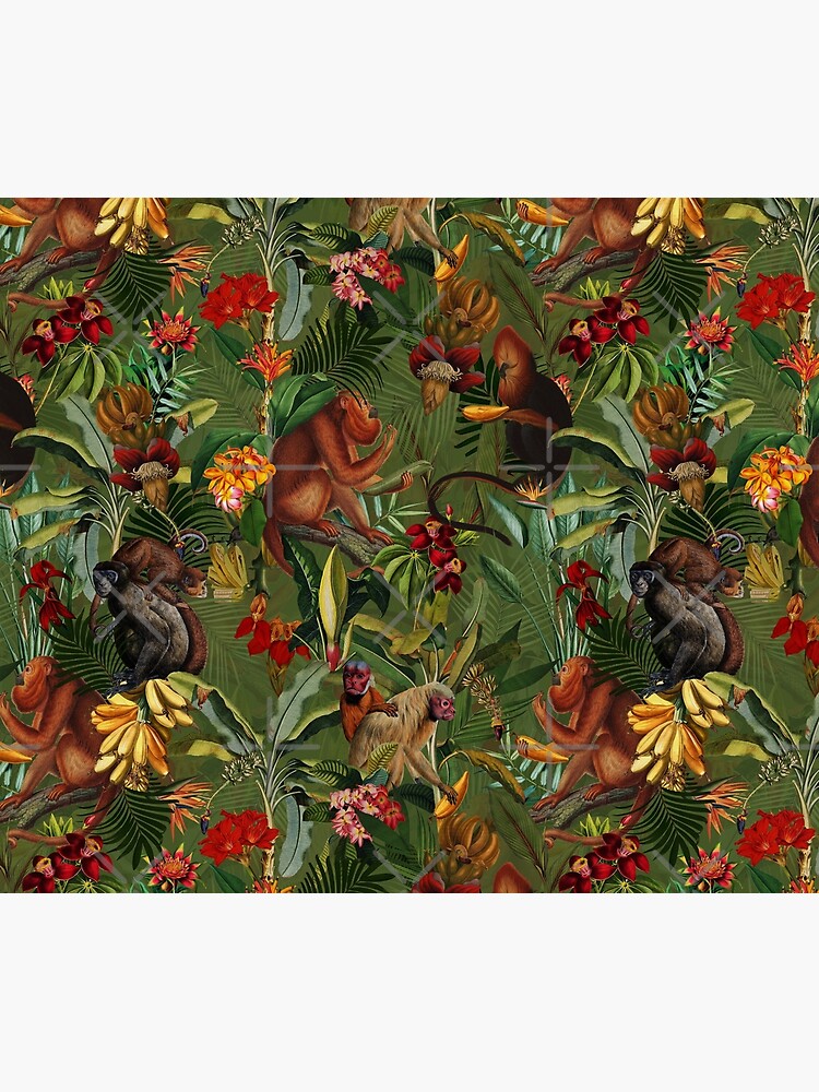 Tropical monkey jungle pattern - dark green by UtArt