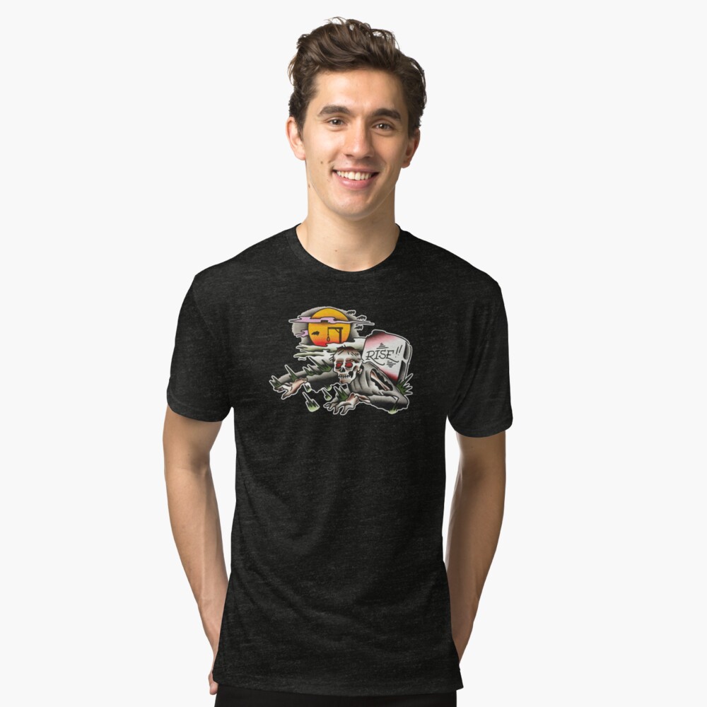 Traditional Rising Zombie Tattoo Design Tri-blend T-Shirt