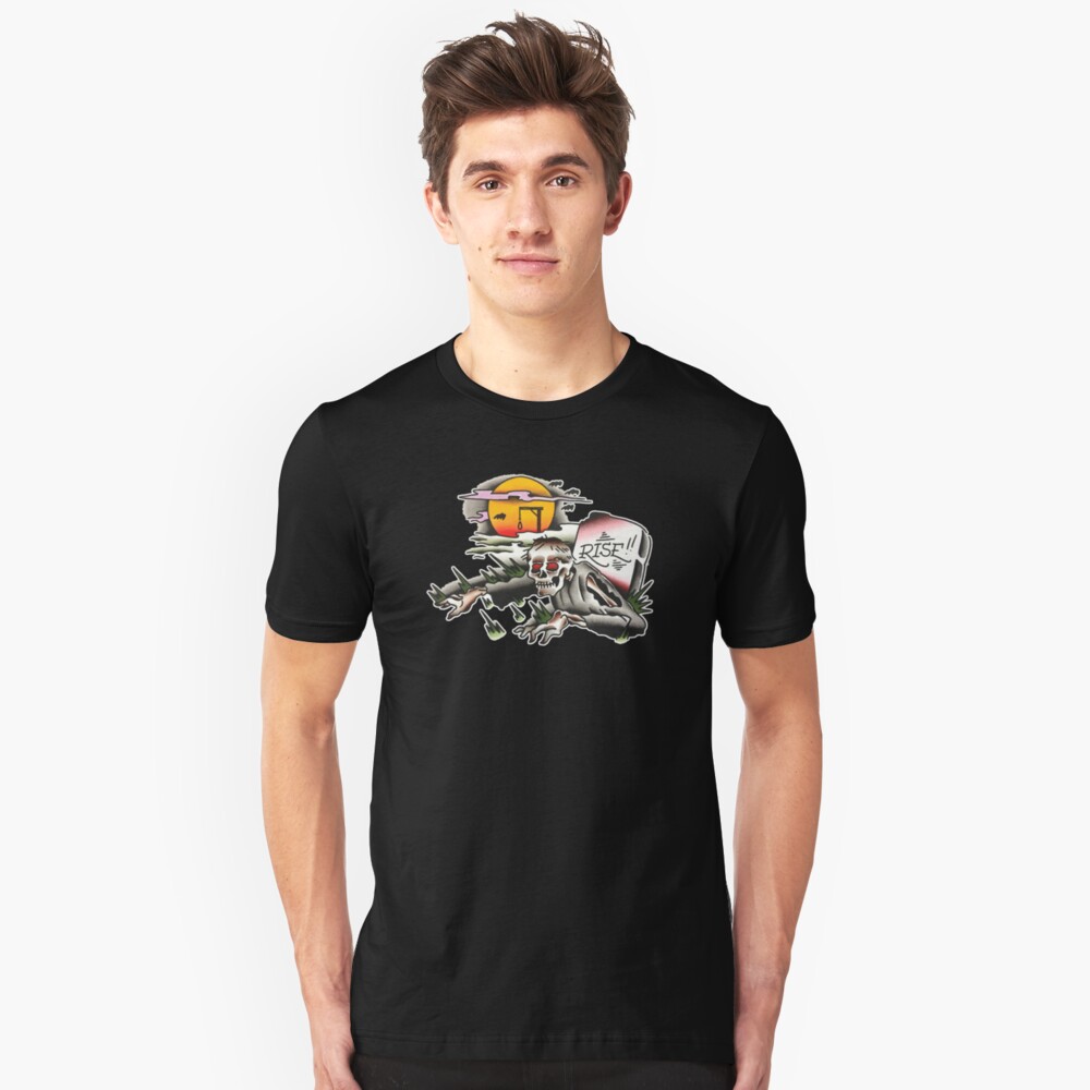 Traditional Rising Zombie Tattoo Design Slim Fit T-Shirt