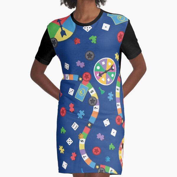 Tabletop Board Game Pattern Graphic T-Shirt Dress