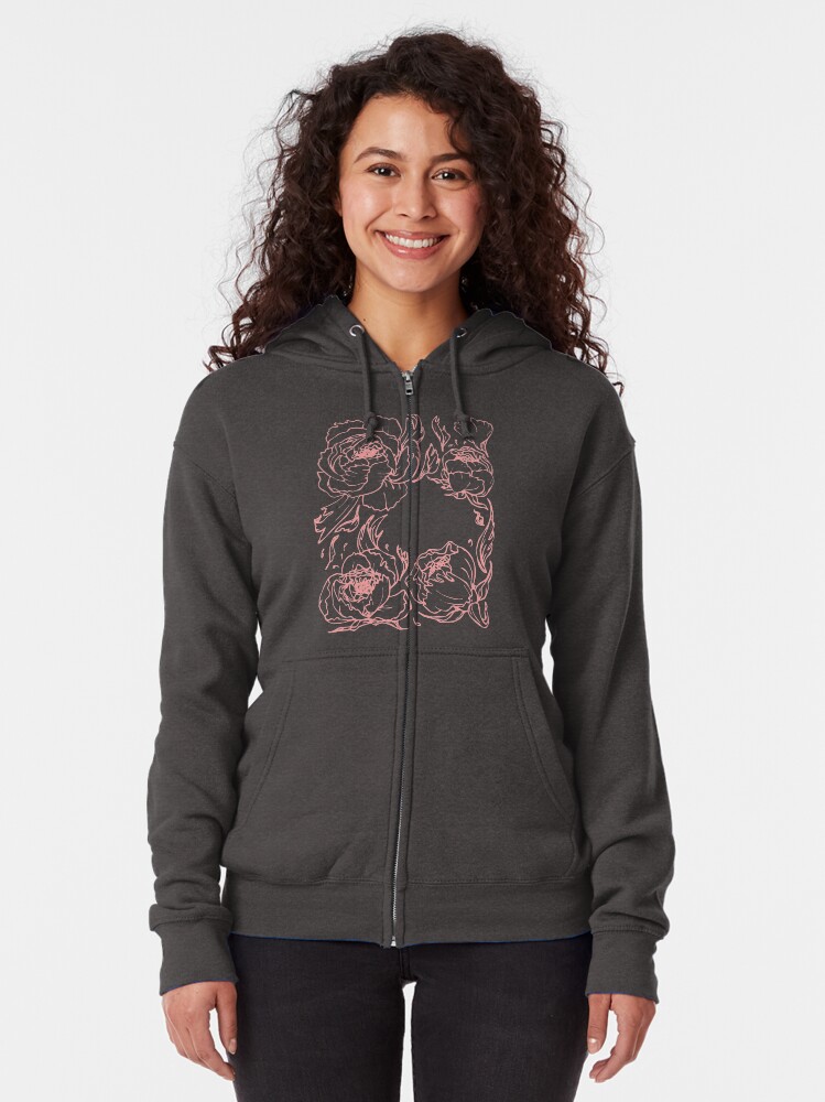 Alternate view of Peony botanical illustration Zipped Hoodie
