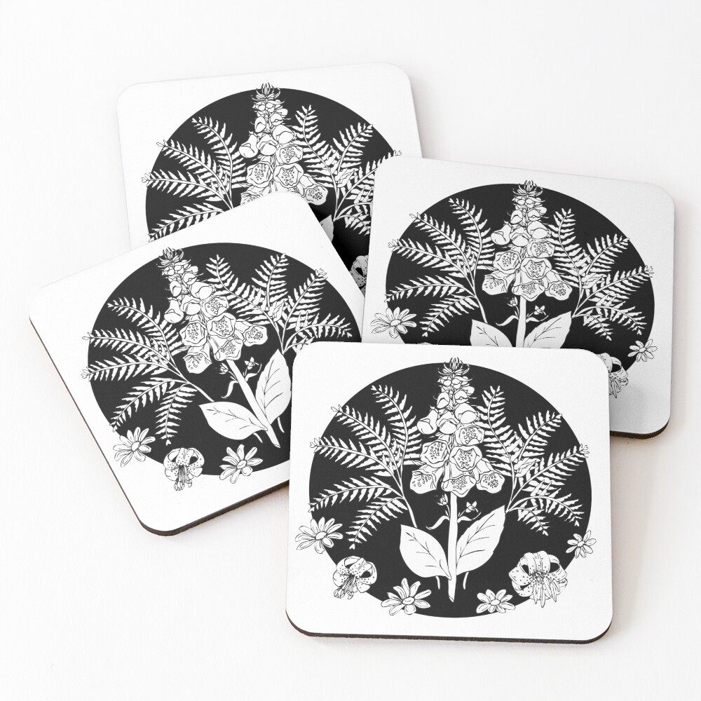 Foxglove ferns | PNW botanical illustration Coasters (Set of 4)