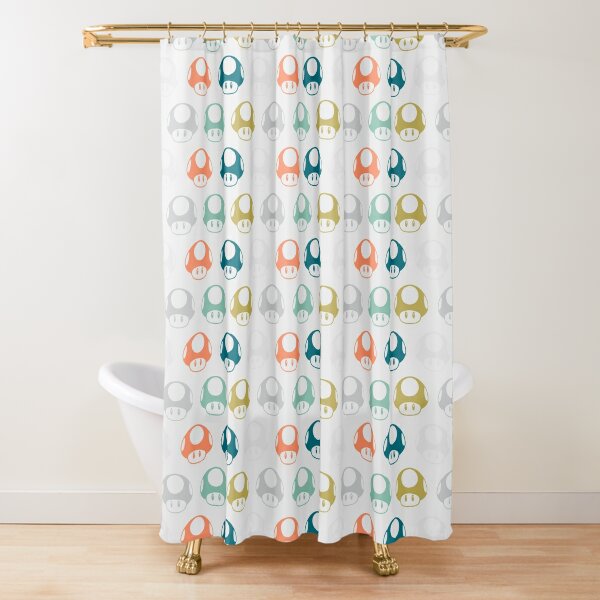 Mushrooms Shower Curtain, 71x74 inches, Kids Bathroom Decor, Fantasy Home  Art, Mycology Print, Mycologist Gift - Magic Shrooms, Cyan Blue and Gold