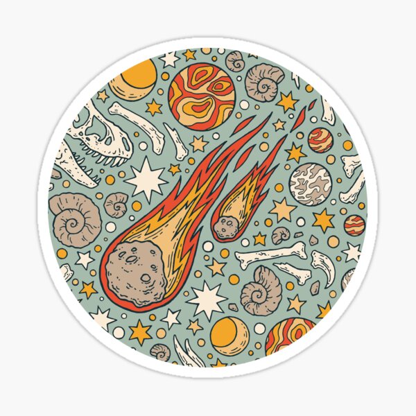 The Asteroid & the Omega || Dinosaur Fossil Space Art Sticker