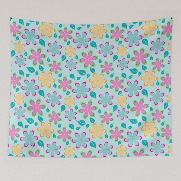 Item preview, Colorful Funky Flowers Floral Pattern | Pink, Blue, Yellow designed and sold by Lavender Mint Graphics.