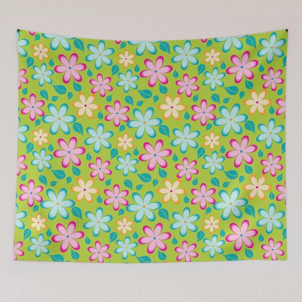 Item preview, Colorful Funky Flowers Floral Pattern | Pink, Blue, Yellow designed and sold by Lavender Mint Graphics.