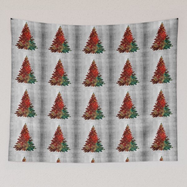 Item preview, Red and Green Christmas Tree against Silvery Grey Backdrop designed and sold by blayzeink.