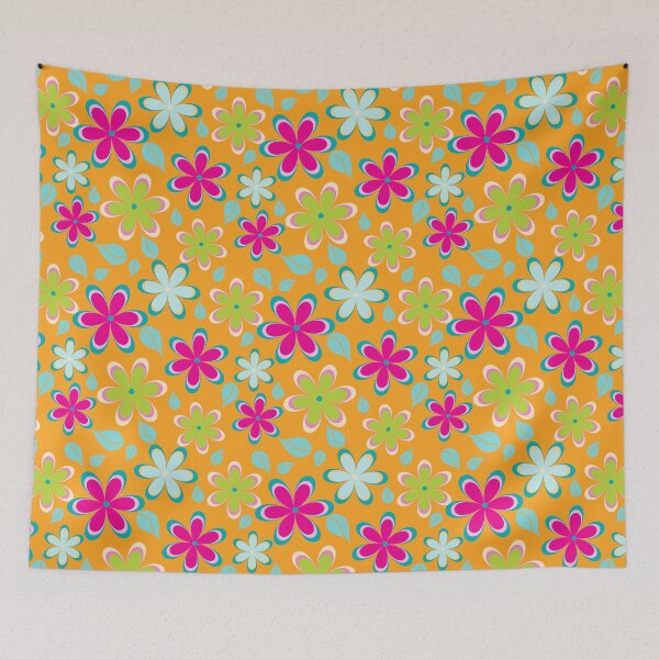Item preview, Colorful Funky Flowers Floral Pattern | Pink, Blue, Yellow designed and sold by Lavender Mint Graphics.