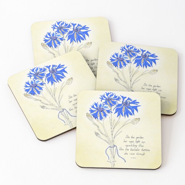 Delightful Bachelor Button Bouquet Poem Eyes Light Up Cheerful Coasters (Set of 4)