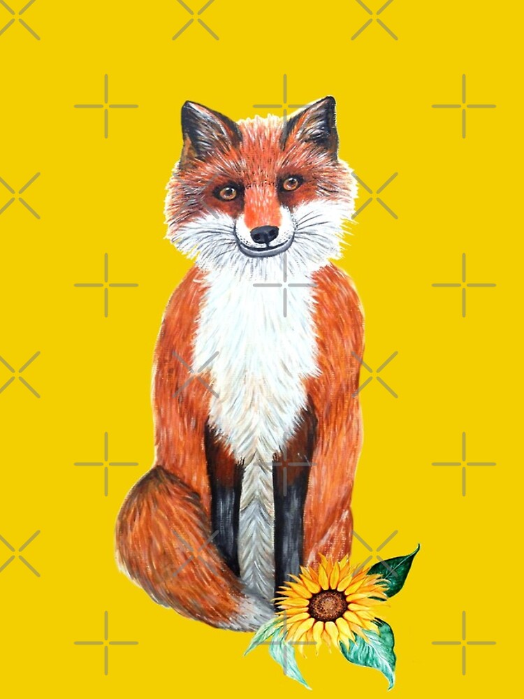 cute fox on yellow with sunflower by MagentaRose